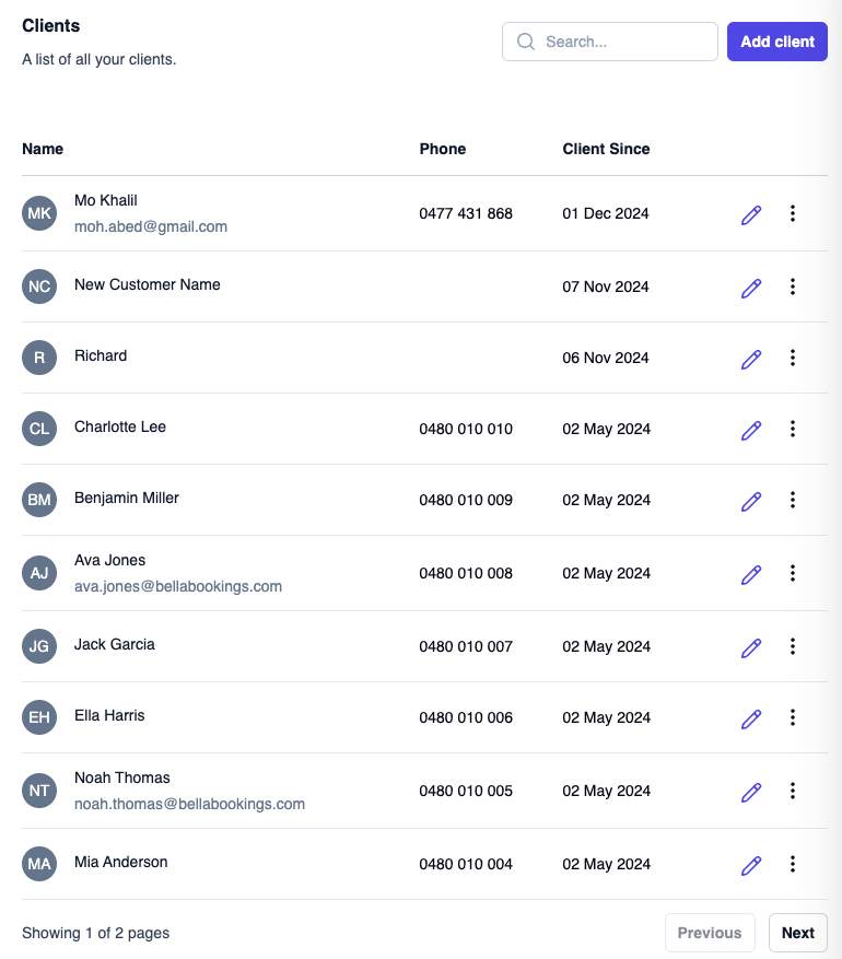 screenshot of Bella Booking